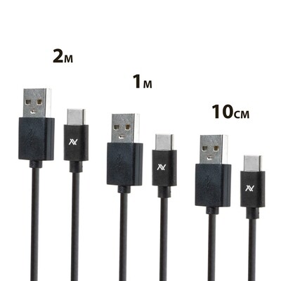Cable MP067 3 Pack Micro Type-C to USB 2m 1m 10cm - Black