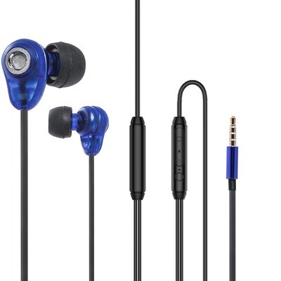 earphone HP66L with Mic 3.5mm Volume Control - Blue