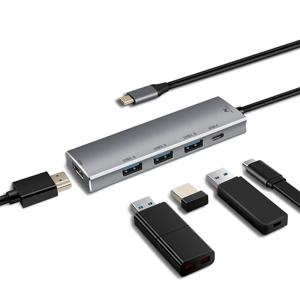 Hub US015 Type-C 5in 1 - 3 USB 3.0 HDMI 4K 87W PD