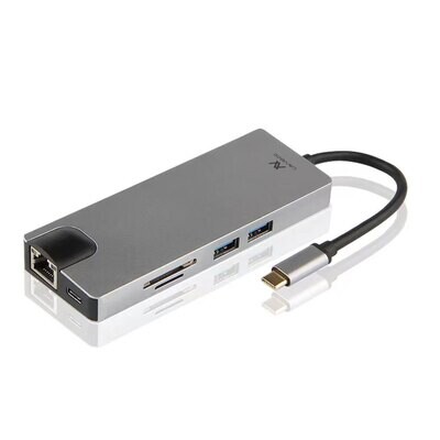 Hub US017 Type-C 8in 1 - 2 USB 3.0 HDMI 4K VGA TF Card RJ45 87W PD