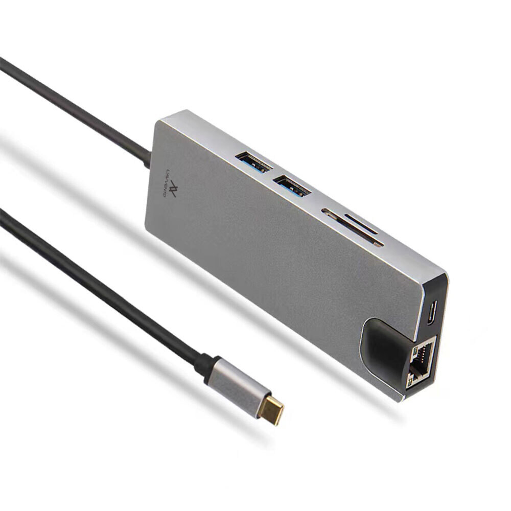 Hub US017 Type-C 8in 1 - 2 USB 3.0 HDMI 4K VGA TF Card RJ45 87W PD