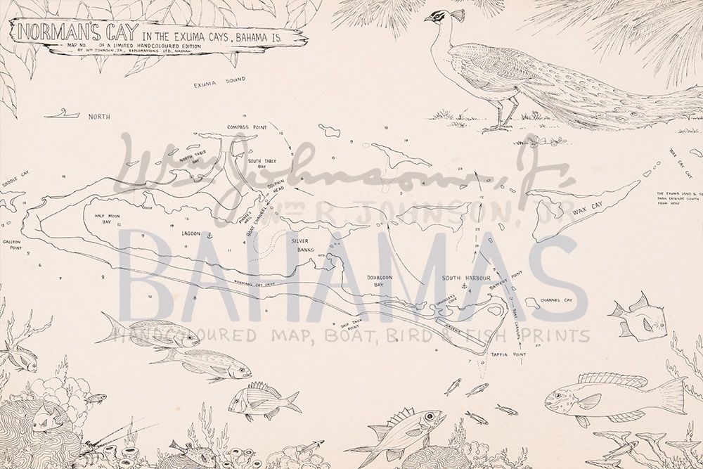 Norman&#39;s Cay Black &amp; White Map