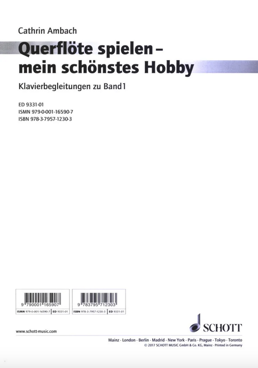 Cathrin Ambach - Querflöte spielen - mein schönstes Hobby - Band 1 - Klavierbegleitung
