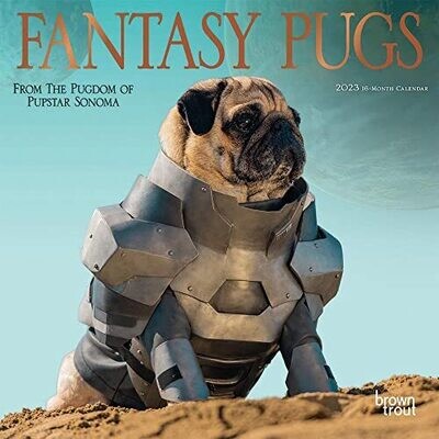 Fantasy Pugs | 2023 7 X 14 Inch Monthly Mini Wall Calendar | Foil Stamped Cover | Browntrout | Funny Animals Dogs