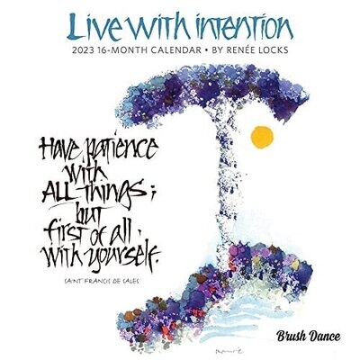 Live With Intention | 2023 7 X 14 Inch Monthly Mini Wall Calendar | Brush Dance | Art Paintings Inspiration Motivation
