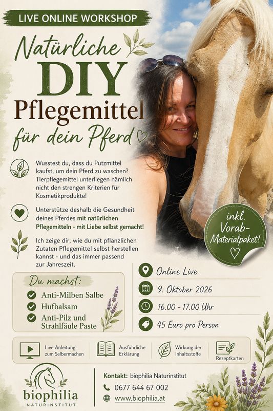 LIVE ONLINE Workshop DIY Naturkosmetik für Pferde - inkl. Materialbox