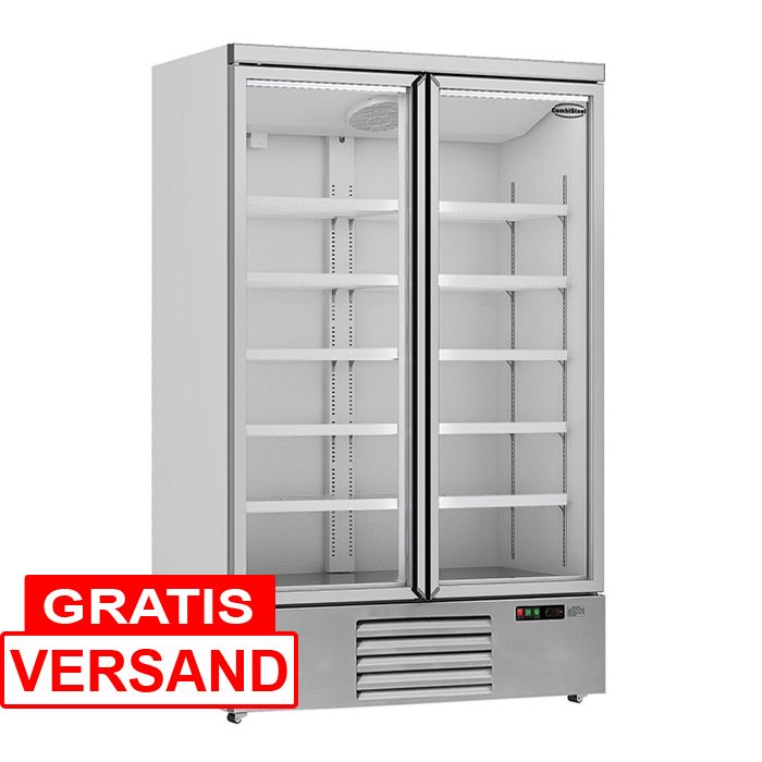 Glastürkühlschrank mit 2 Türen & 1000 Liter | Silber