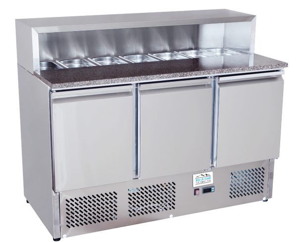 3-Türige Pizza Saladette mit Granitplatte 8 x GN1/6