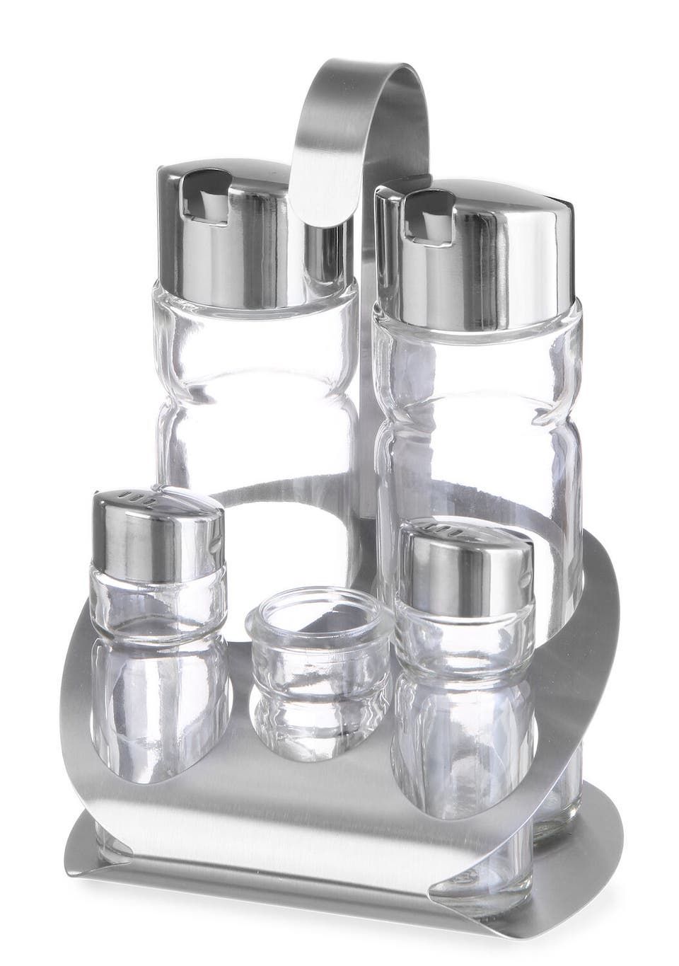 Menage Set | Pfeffer, Salz, Öl, Essig, Zahnstocherhalter | 130x110x(H)185mm