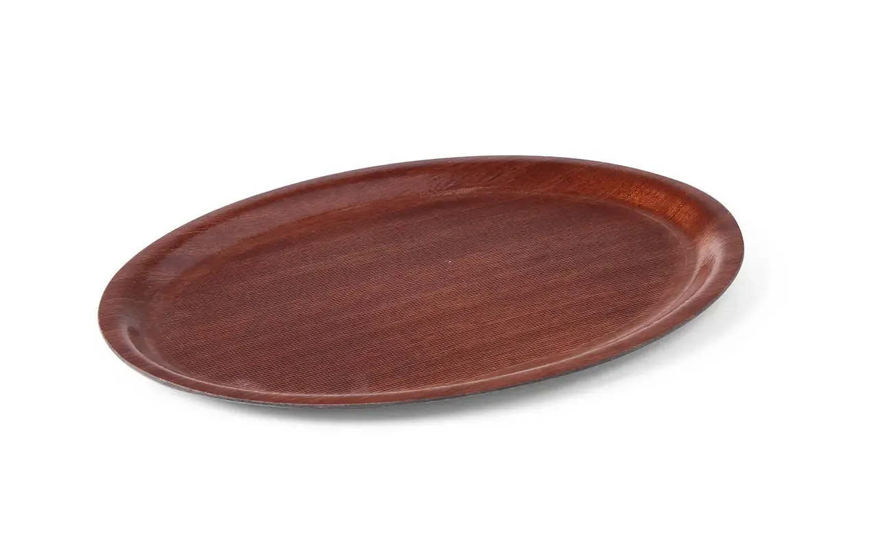 Serviertablett in Holzoptik, oval, Mahagoni