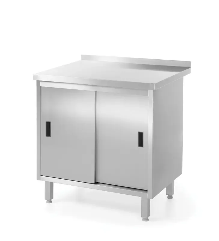 Wandtischschrank aus Edelstahl mit Schiebetüren Wandtischschrank aus Edelstahl mit Schiebetüren
