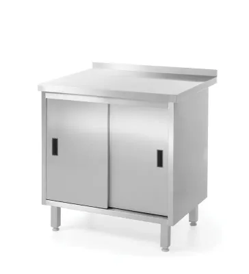 Wandtischschrank aus Edelstahl mit Schiebetüren