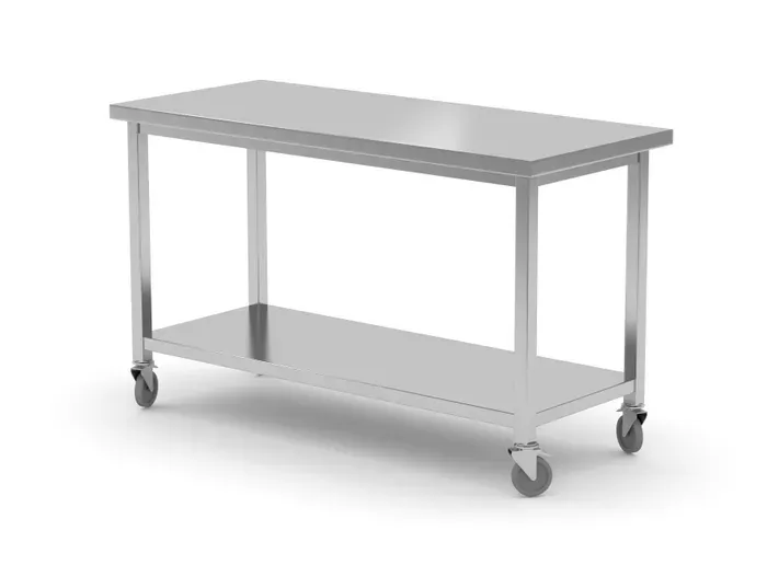 Mobiler Edelstahltisch mit Ablage Mobiler Edelstahltisch mit Ablage