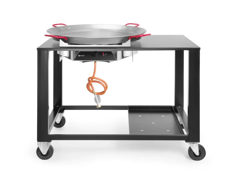 Paella-Gasgrill mit Ø 800 mm Stahlpfanne und Edelstahl-Sockel