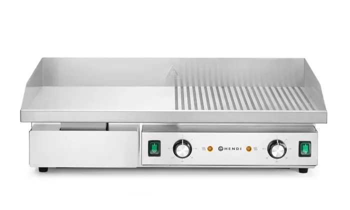 Grillplatte halb glatt halb gerippt aus Edelstahl mit 2 Heizzonen