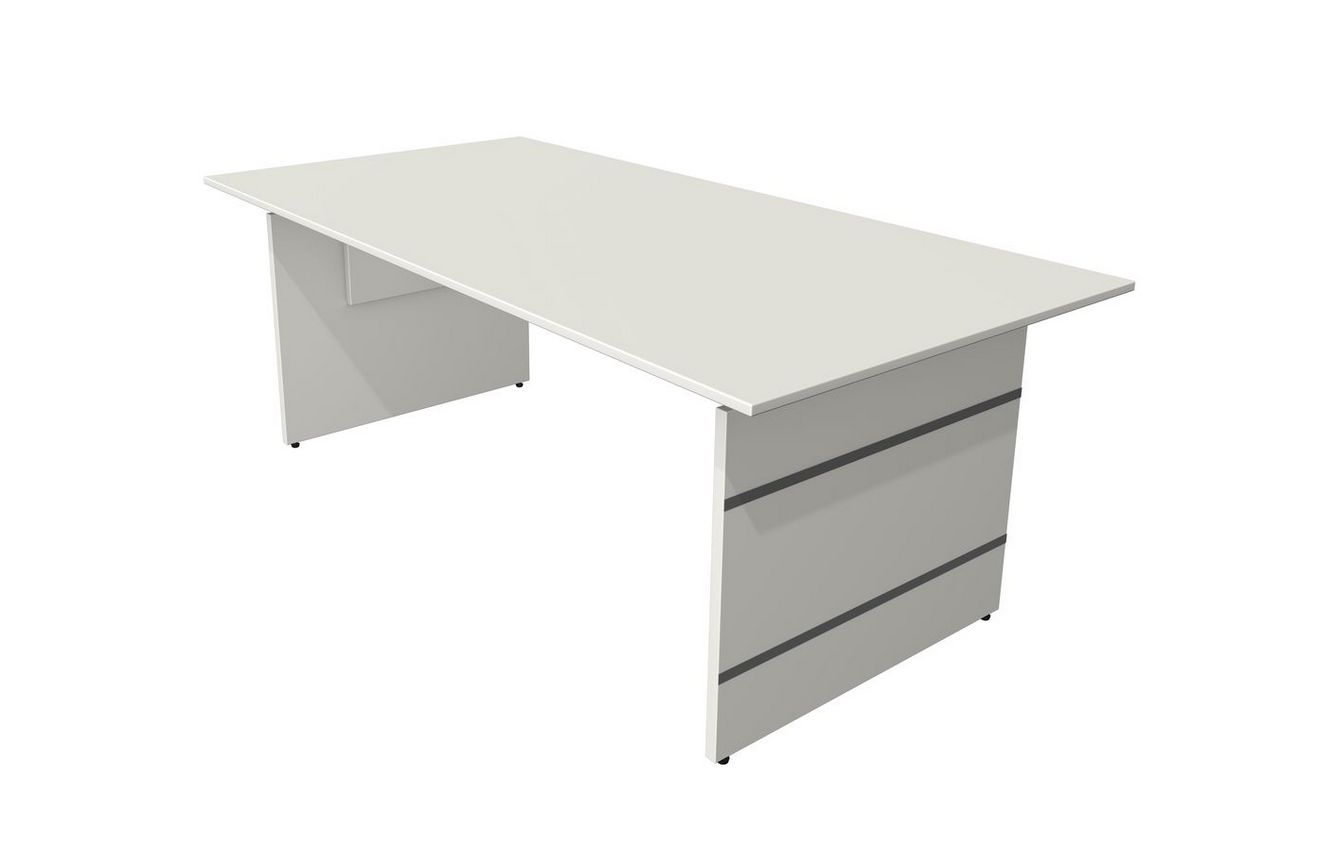 Schreibtisch Form 4 mit Wangen-Gestell | Wahlweise mit Anbau-Tisch, Farbe: Weiß, Maße: 160 x 80 x 68-76 cm, Anbau: Ohne Anbau