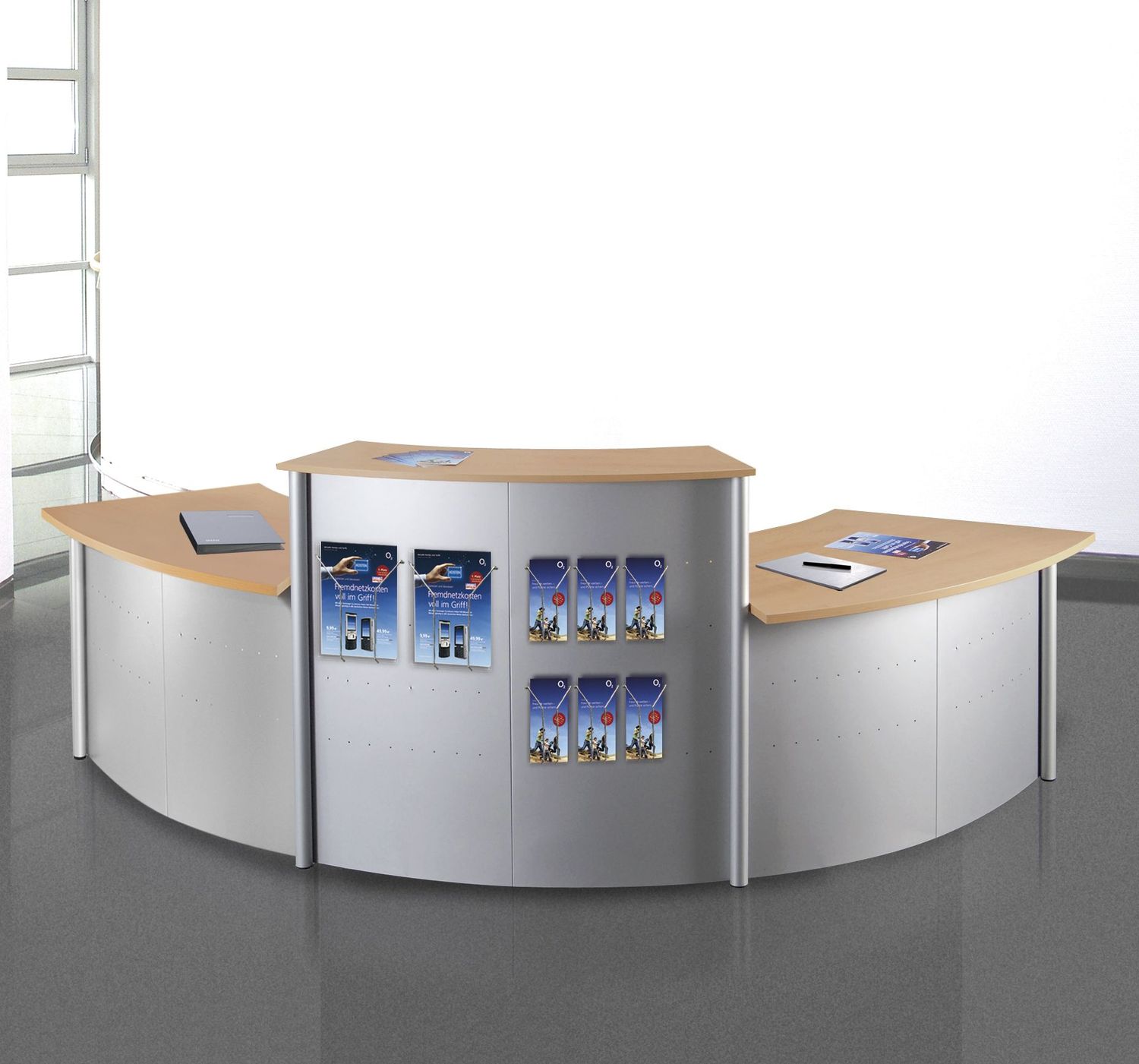 Kompakt-Theke Genua Optionen, Thekensysteme: 1x Grundtheke 45° 118 x 70 x 115 cm | 2 x Anbautisch 45°   126,5 x 80 x 72 cm