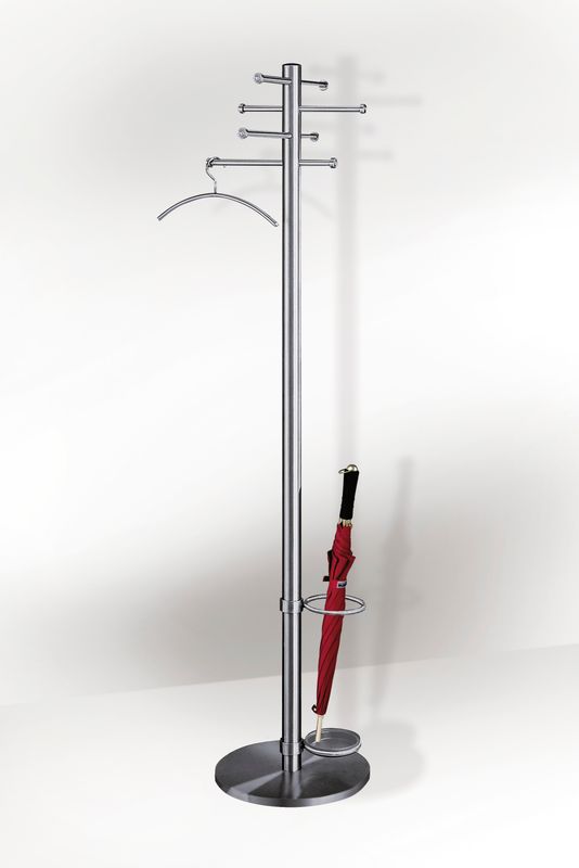 Arte-Garderobenständer aus Edelstahl mit 4 Armen und 8 Haken | Ø 410 mm | H 1800 mm Arte-Garderobenständer aus Edelstahl mit 4 Armen und 8 Haken | Ø 410 mm | H 1800 mm