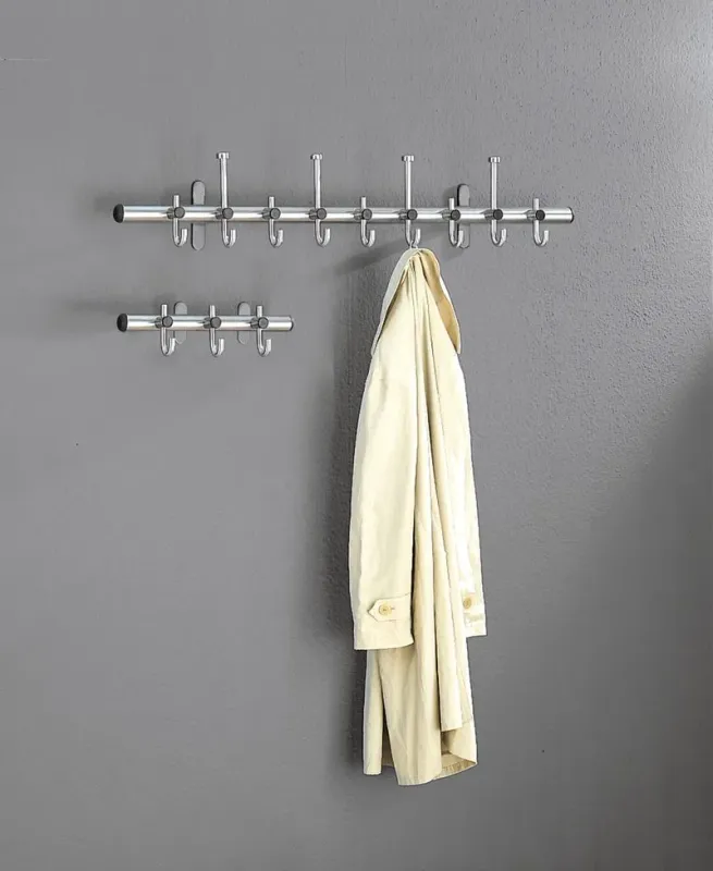 Arte-Wandgarderobe aus Edelstahl mit 3 oder 13 Haken | Wandmontage | B 450–1150 mm Arte-Wandgarderobe aus Edelstahl mit 3 oder 13 Haken | Wandmontage | B 450–1150 mm