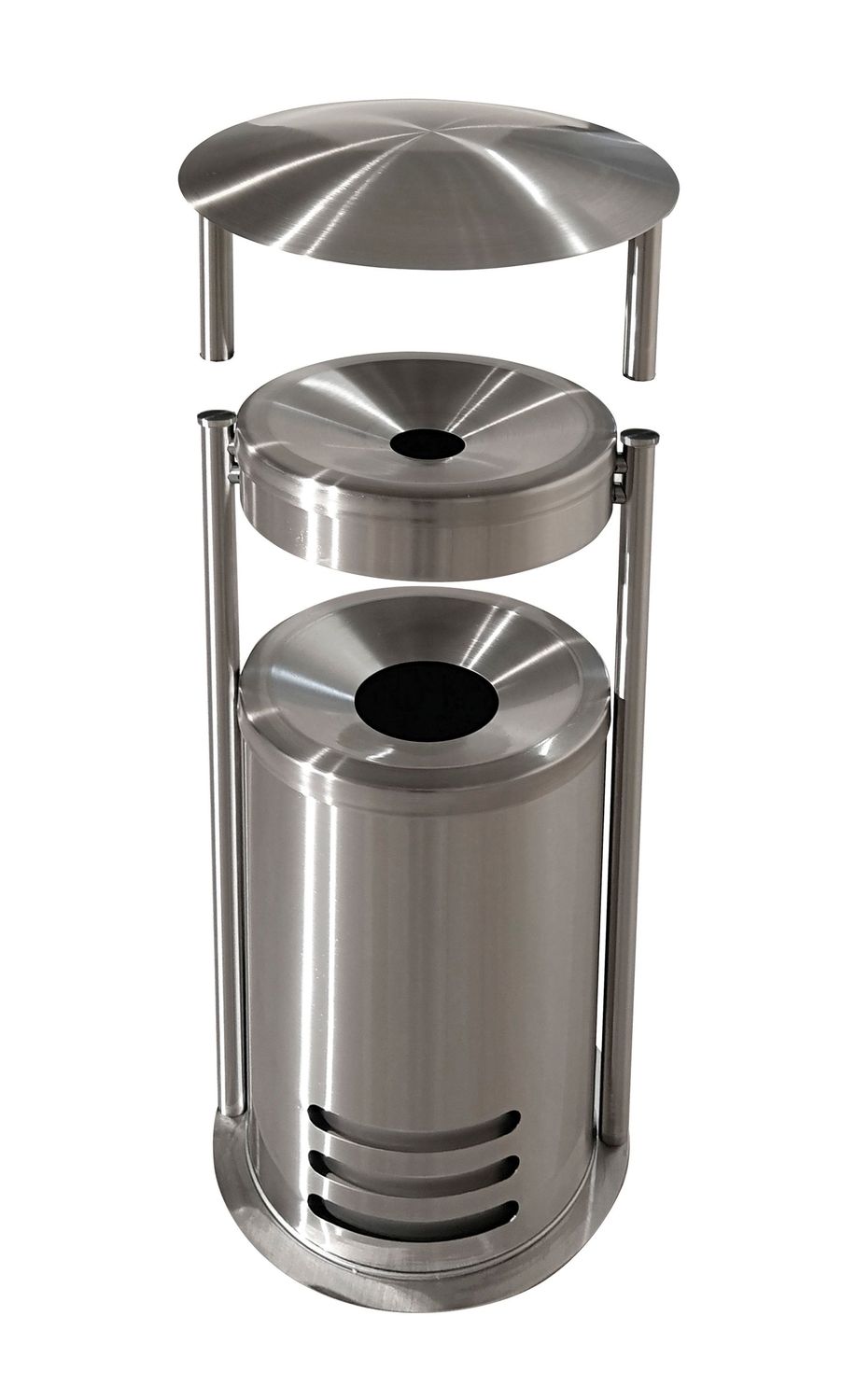 Sicherheits-Zigarettenascher | Edelstahl | 640 mm × Ø 320 mm Sicherheits-Zigarettenascher | Edelstahl | 640 mm × Ø 320 mm, Wetterschutz-Aufsatz: Mit Wetterschutz-Aufsatz