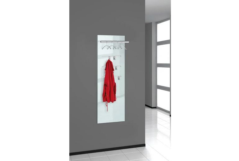 Lugano Glas Wandgarderobe mit Holz-Korpus & Edelstahl | B 500 × H 1500 mm Lugano Glas Wandgarderobe mit Holz-Korpus & Edelstahl | B 500 × H 1500 mm