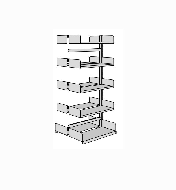 Freiarm-Regal Univers | Doppelseitige Komplett-Regale, Höhe: 200 cm (5 Fachböden), Breite: 75 cm, Tiefe: 30 cm, Endseite: Ohne Endseite