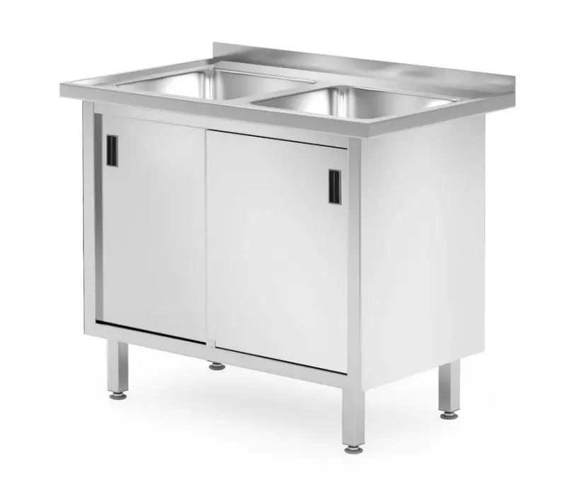 ​Edelstahl Spültisch mit 2 Becken und Schrank