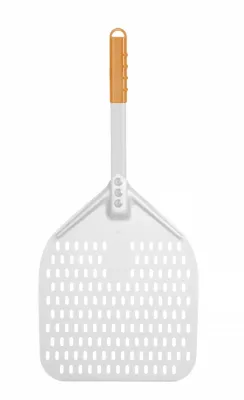 Pizzaschaufel mit kurzem Griff, quadratisch, perforiert