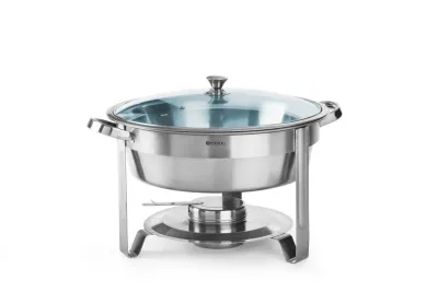 Chafing Dish rund, Edelstahl, 3,5L, mit Glasdeckel & Brennpastenbehälter
