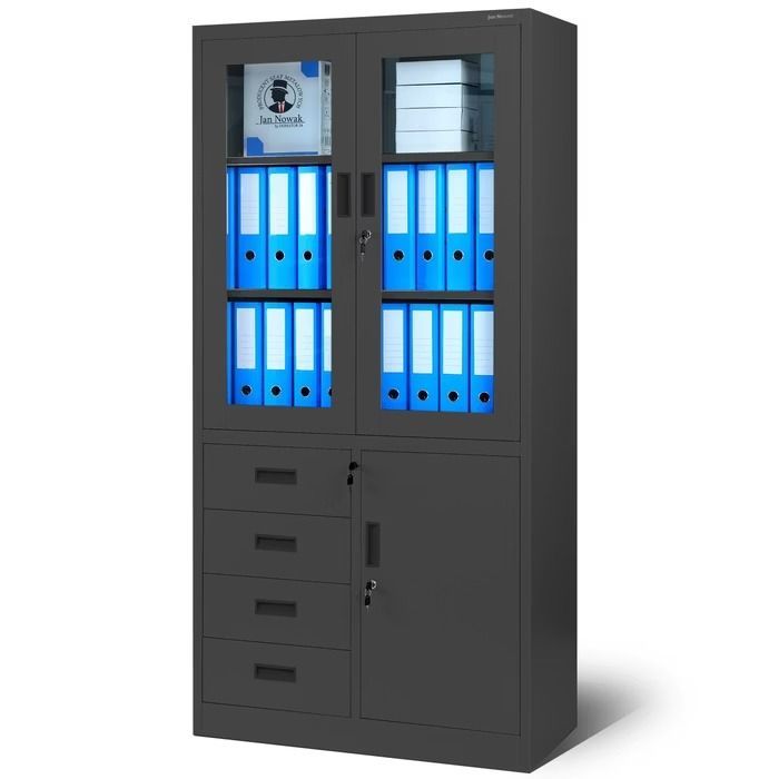 Vitrinenschrank mit Schubladen WIOLA | 900 x 1850 x 400 mm | Verschiedene Farben, Farben: Anthrazit