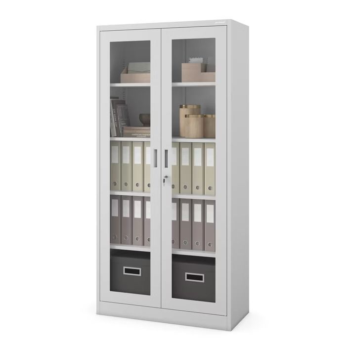 Aktenschrank Büroschrank Vitrinenschrank AMELIA | 900 x 1850 x 400 mm | Verschiedene Farben, Farben: Grau