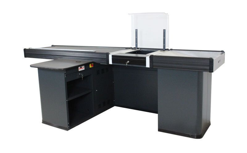 Supermarktkasse 2,9 m – schmale Warenwanne – Linksband Supermarktkasse 2,9 m – schmale Warenwanne – Linksband