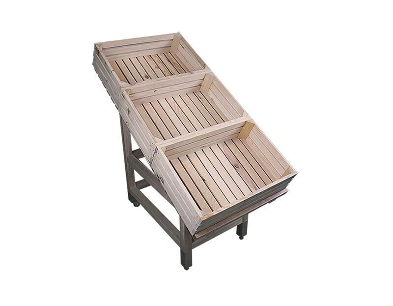 Obst- und Gemüseschräge aus Holz Obst- und Gemüseschräge aus Holz