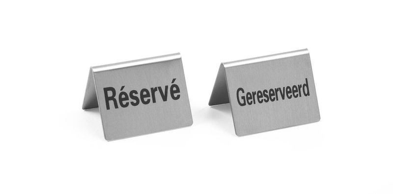 Tischschild | 4 Stk. | verschiedene Sprachen | 50x35x(H)40mm Tischschild | 4 Stk. | verschiedene Sprachen | 50x35x(H)40mm