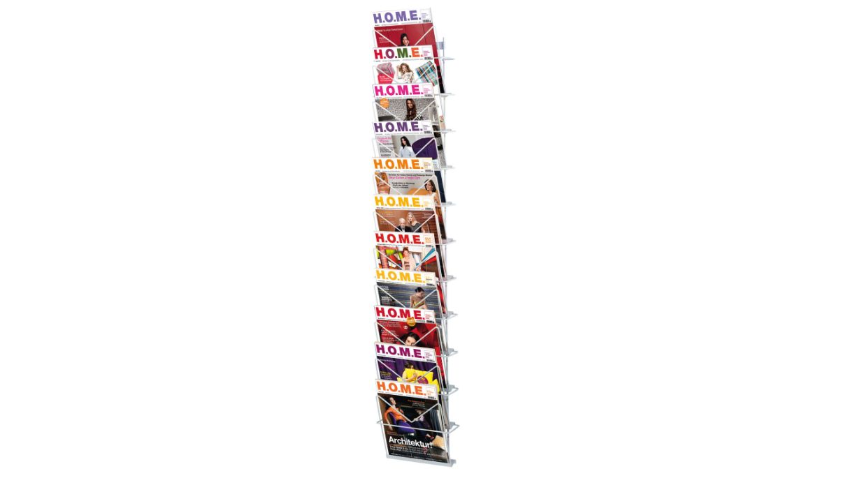 Zeitschriften-Wandhalter mit 11 Fächern | 260 × 1400 mm Zeitschriften-Wandhalter mit 11 Fächern | 260 × 1400 mm