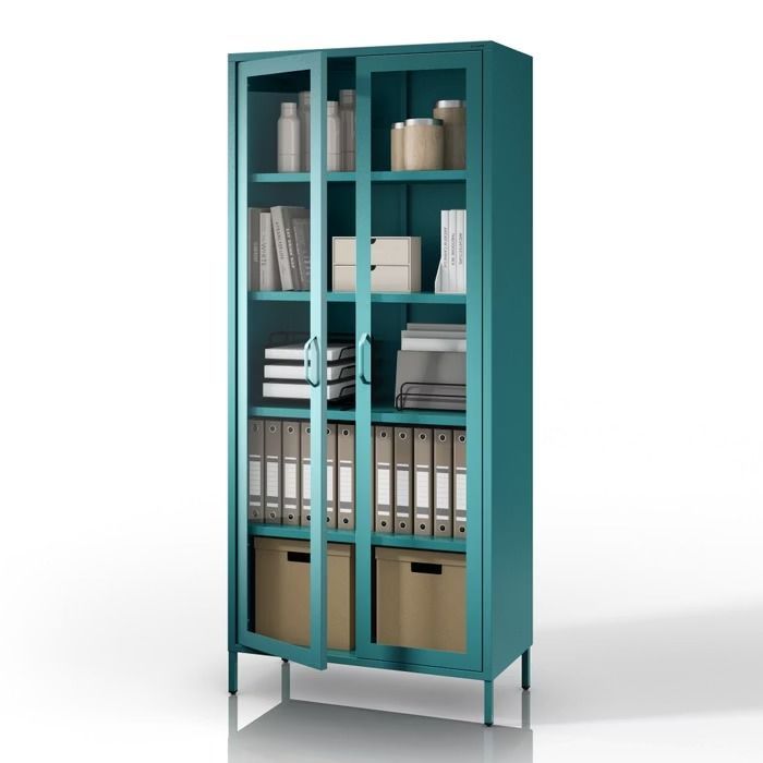 Glasvitrine ANGELO | 80 × 45 × 185 cm | Verschiedene Farben, Farben: Türkisblau