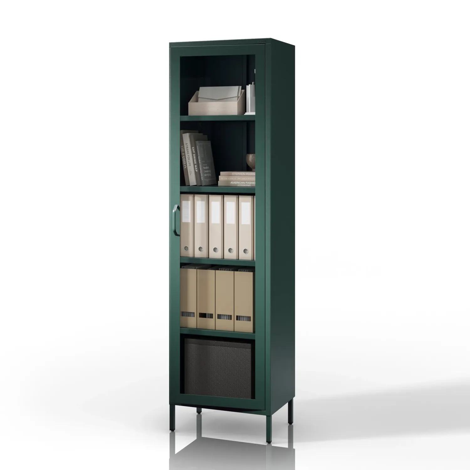 Glasvitrine LUIGI | 50 × 35 × 180 cm, Farben: Flaschengrün