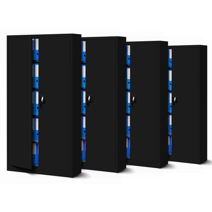 Set 4x abschließbarer Aktenschrank für Büro | 900 x 1850 x 400 mm | verschiedne Farben Set 4x abschließbarer Aktenschrank für Büro | 900 x 1850 x 400 mm | verschiedne Farben, Farben: Schwarz