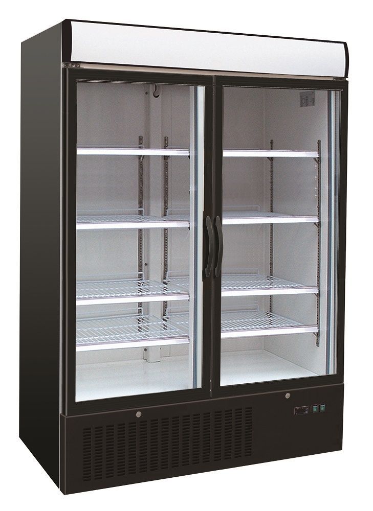 Getränkekühlschrank mit Leuchtaufsatz – 30 Klapptüren, 1079 Liter, Schwarz