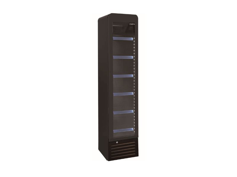 Getränkekühlschrank DK 134 PRO ROUND schwarz, schmal mit Glastür | Saro