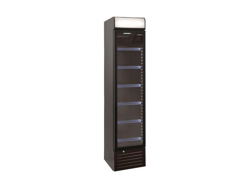 Schmaler Getränkekühlschrank DK 134 PRO mit Werbetafel | Saro Schmaler Getränkekühlschrank DK 134 PRO mit Werbetafel | Saro