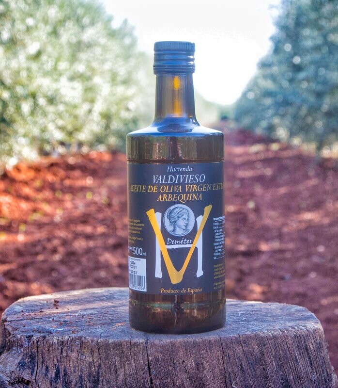 Aceite de Oliva Virgen Extra Arbequina. ​Botella de cristal  500ml. Caja de 6 unidades