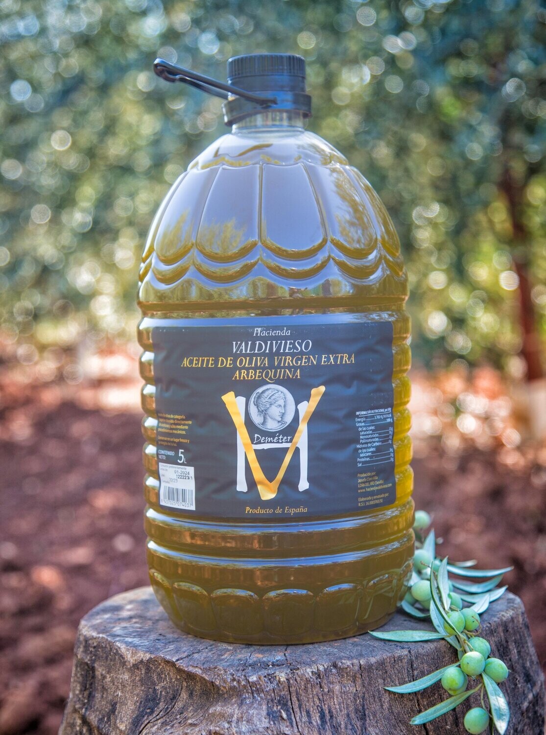 Aceite de Oliva Virgen Extra Arbequina. Botella PET 5L. Caja de 3 unidades.