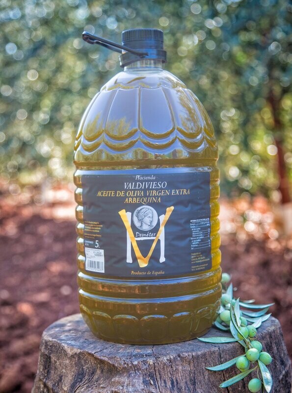 Aceite de Oliva Virgen Extra Arbequina. Botella PET 5L. Caja de 3 unidades. Nueva Campaña 25/26.