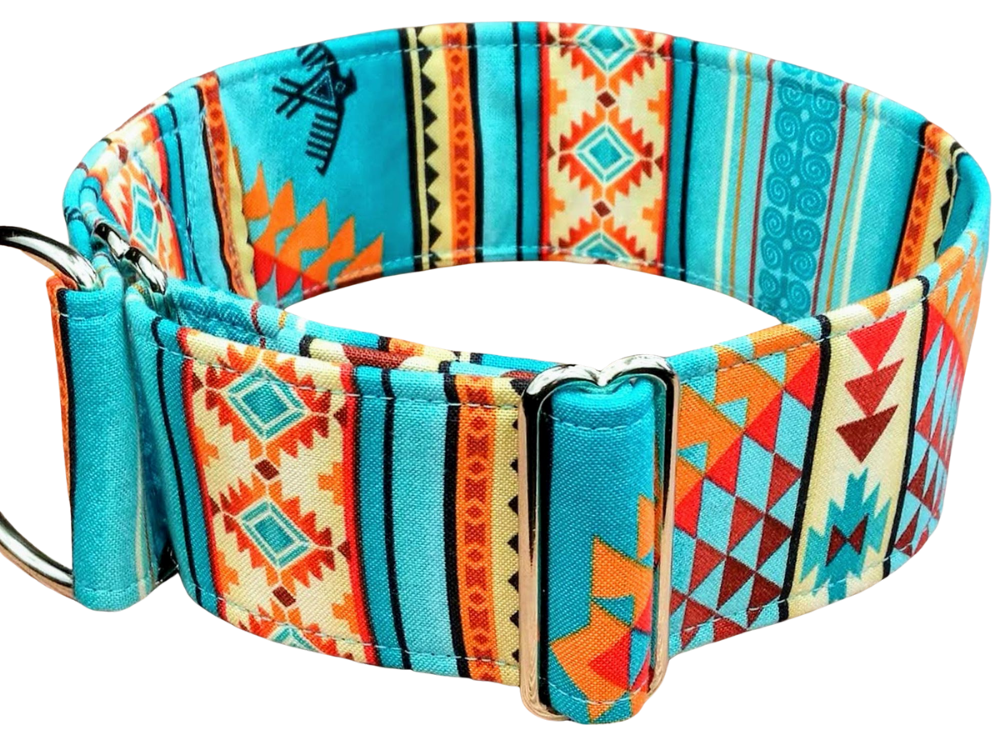 Hundehalsband Windhund Zugstopp  "Tuscon Stripes cyan"