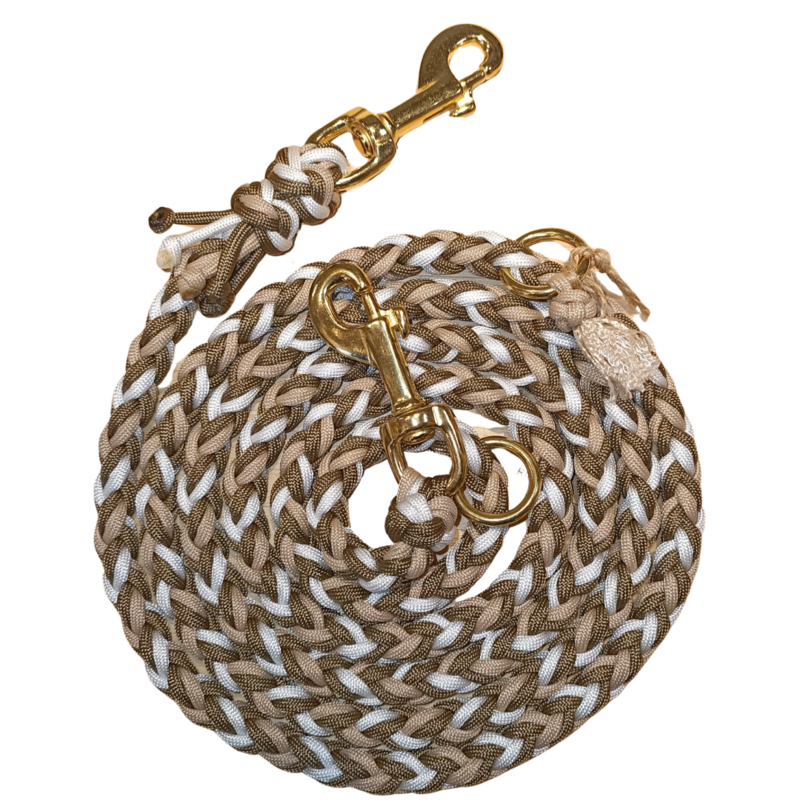 Paracord Leine beige / baun / weiß / messing