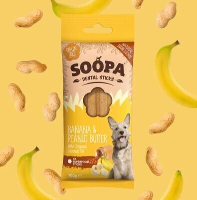 SOOPA Dental Sticks für Hunde mit Bananen- und Erdnussbutter