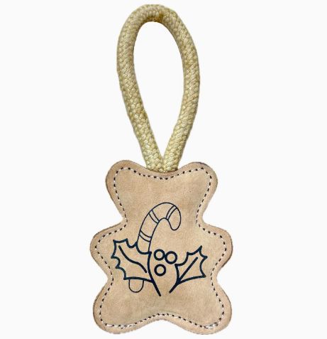 Hundespielzeug im Weihnachts-look aus Leder & Naturfaser