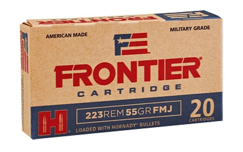 HORNADY Frontier Cartridge 223 Rem 55 Grain 20rd Box of Full Metal Jacket Rifle Ammunition (FR100)