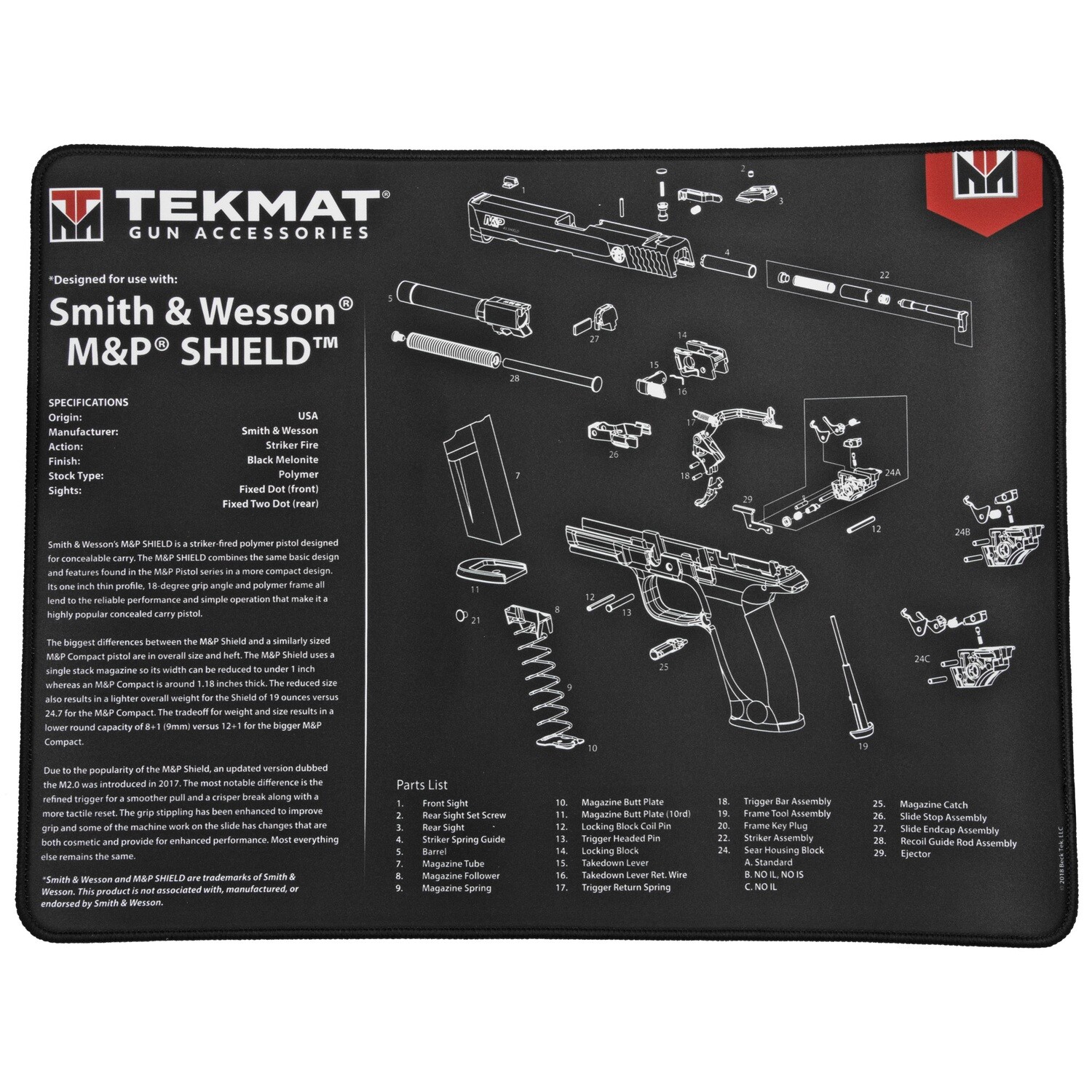 Tekmat Ultra Pstl Mat S&w Shield Blk
